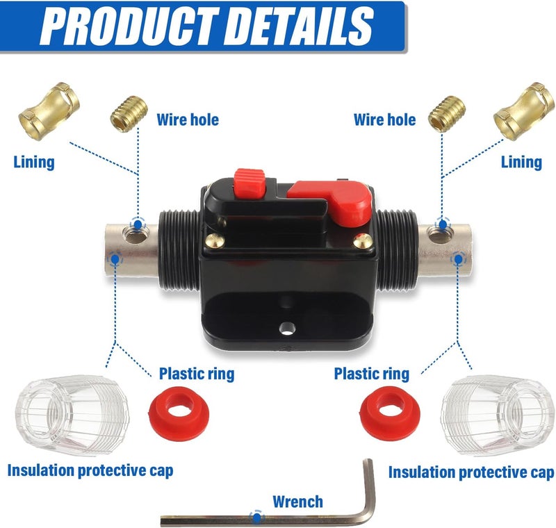 BOJACK 30A Audio Inline Circuit Breaker Reset Fuse Holder 12-24V DC Manual Reset Fuse Holder 3-15 AWG Overload Protection for Car Audio Sound Amplifier System RV Marine Boat Truck Solar Inverter - Image 4